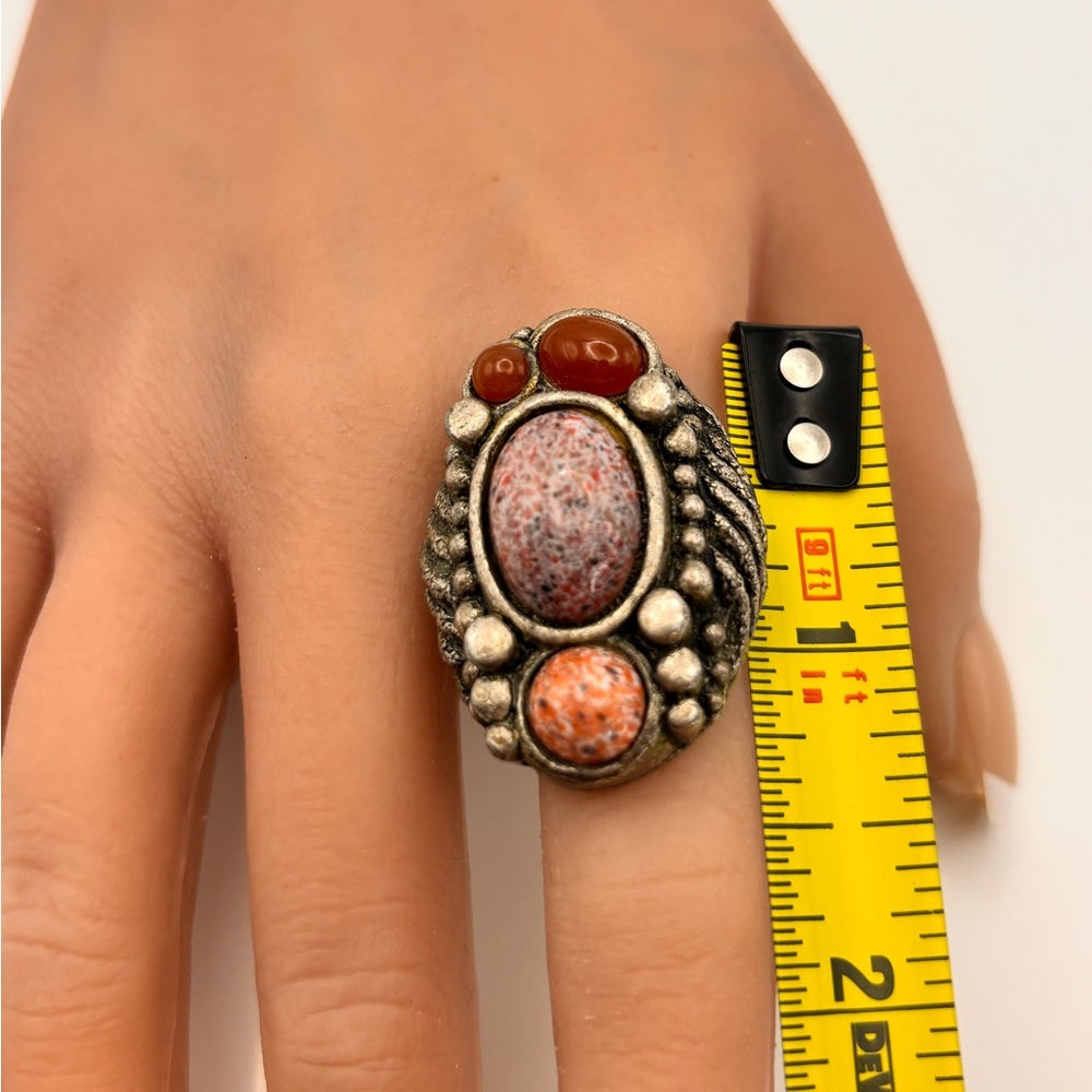 Rare Vintage-Style Boho Statement Ring | Adjustable | Pink & Carnelian - Picture 16 of 16